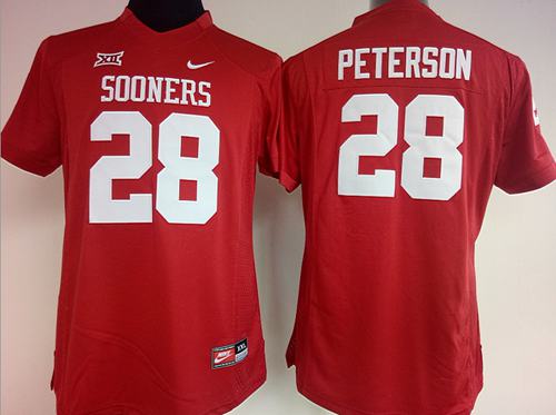 Sooners #28 Adrian Peterson Red Women's Stitched NCAA Jersey